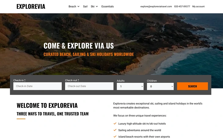 Explore Via Travel - website screenshot
