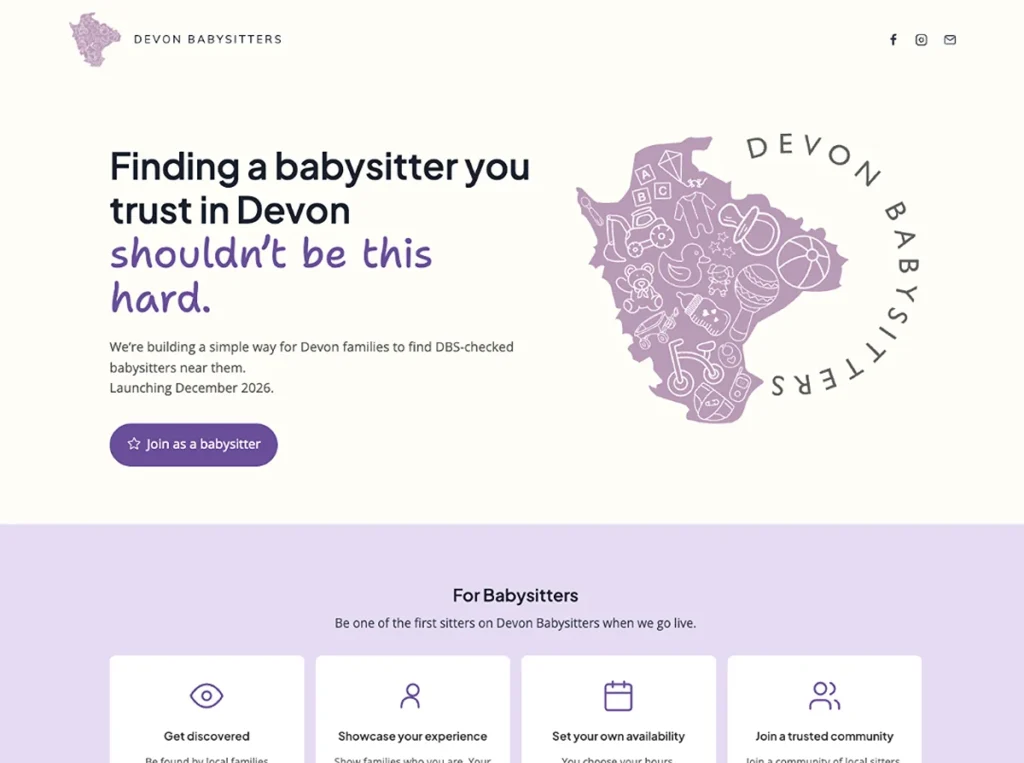 DevonBabysitters website preview